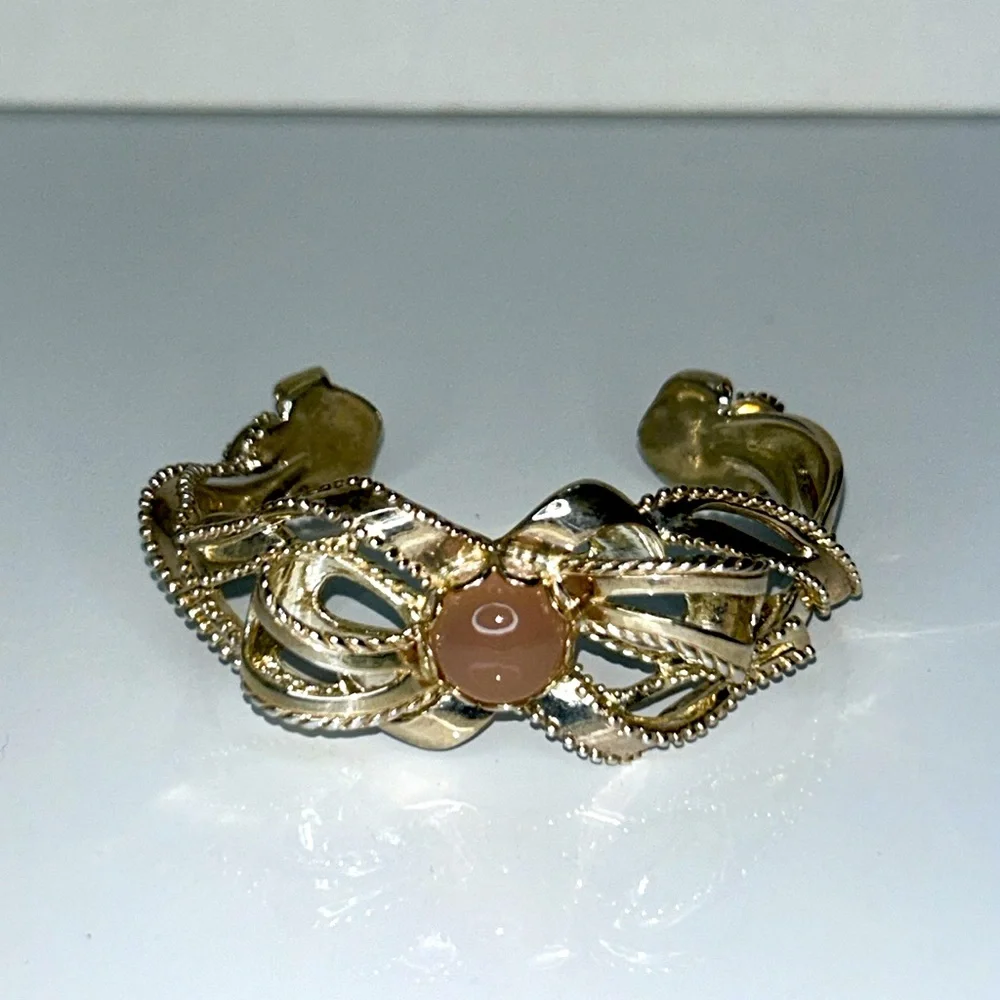 Carolyn Pollack Sterling Silver Genuine Pink Chalcedony Bow Cuff Bracelet Boho